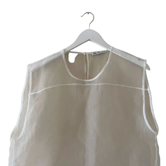 Zara White Sheer Rib Sleeveless Women’s Crewneck SZ L #1696 - Picture 2 of 11